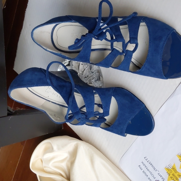 Franco Sarto Royal Blue Lace Up Deco Suede Wedge 7 - Picture 10 of 17